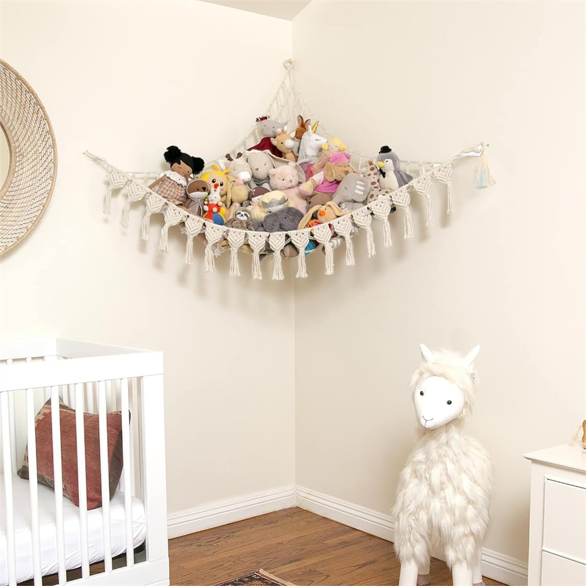 YJWZWE stuffed animal hammock closeup highlights premium cotton and handmade durability.