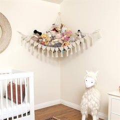 YJWZWE stuffed animal hammock closeup highlights premium cotton and handmade durability.