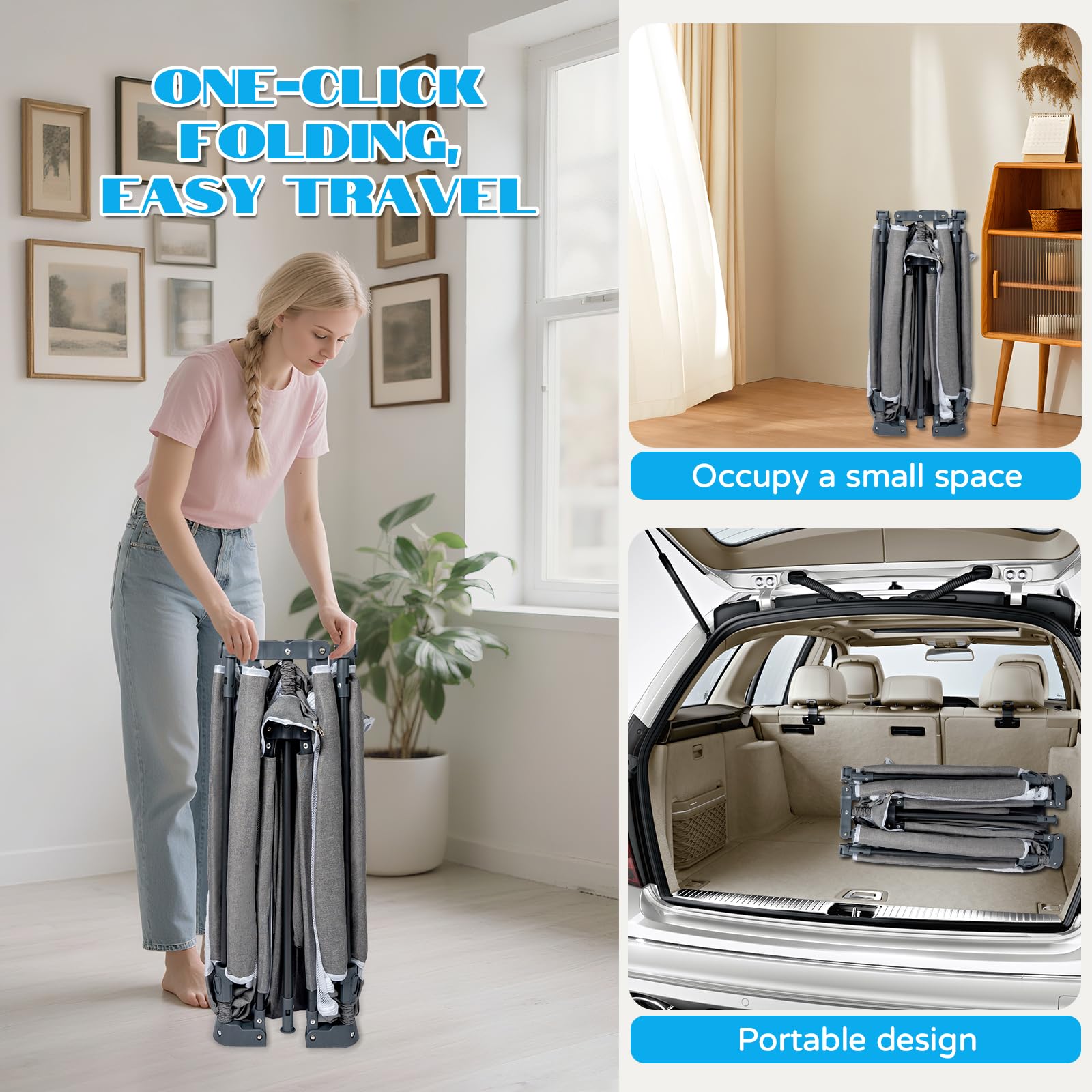 YXHUIFA foldable playpen folded storage fits compact carry bag.