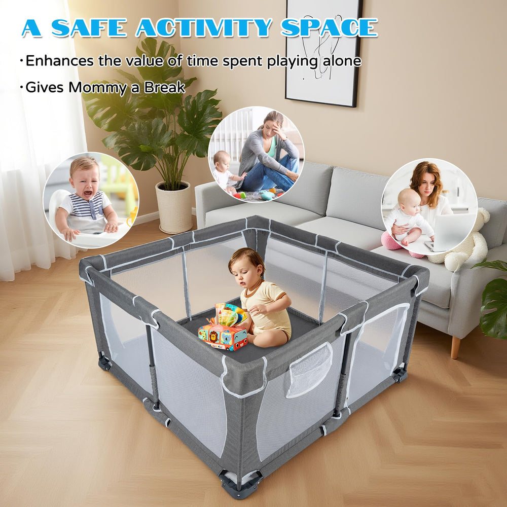 YXHUIFA foldable playpen spacious interior supports safe exploration.