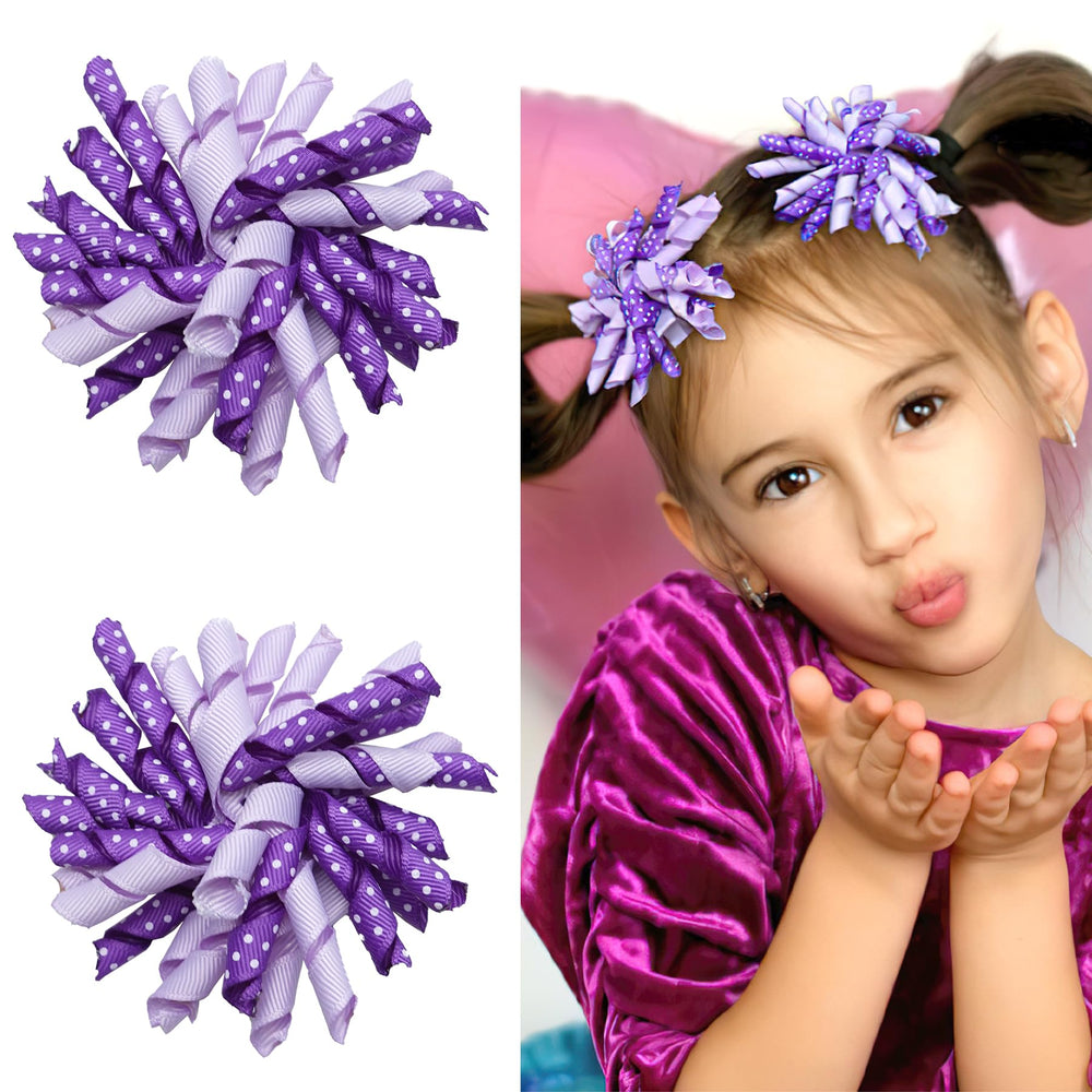 Yxiang purple korker bows closeup showing handmade detail and gentle alligator clip for kid-friendly wear.