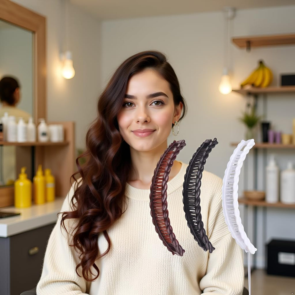 Yxinjy banana hair clip set of three on desk shows versatile styling options