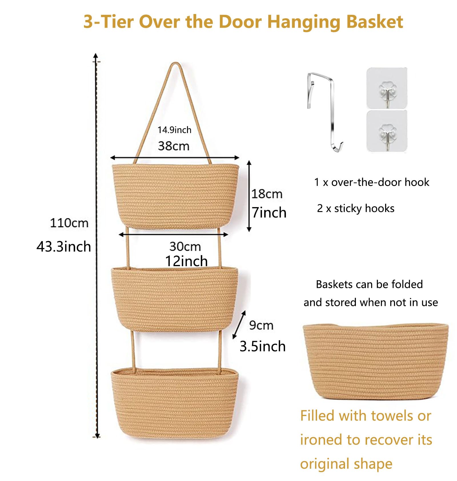 YYaaloa hanging baskets made of washable cotton for easy cleaning.