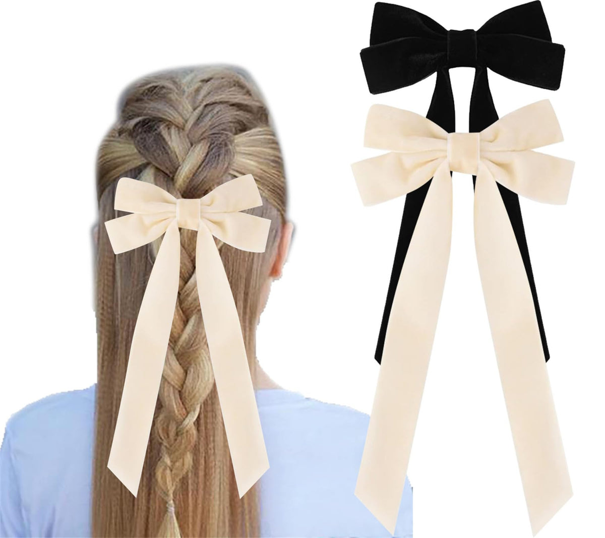 YYaaloa velvet hair bows in beige, oversized for elegant daily wear.