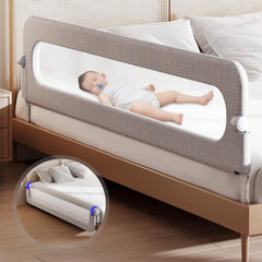 YYAMEA baby bed rail assembled, showcasing the sturdy U-shaped base for stability.
