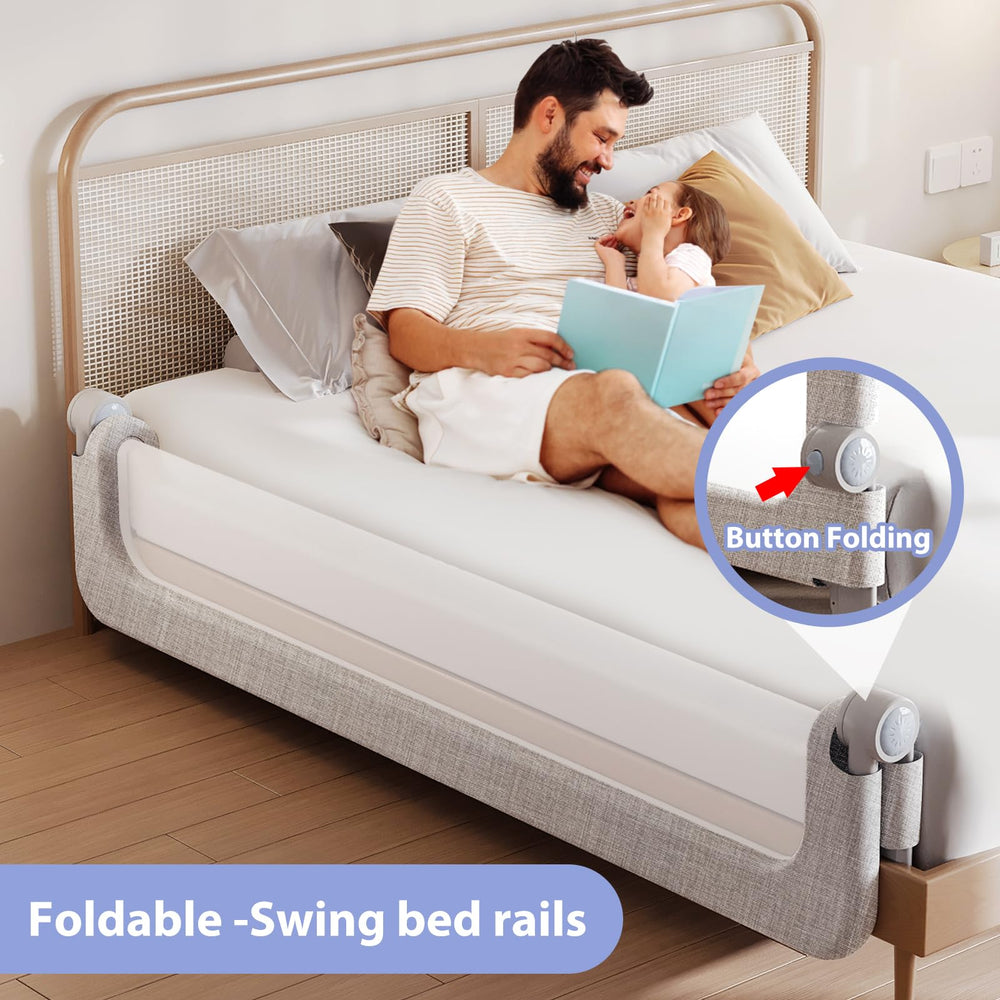 YYAMEA baby bed rail folded-down, enabling easy bed entry and exits.