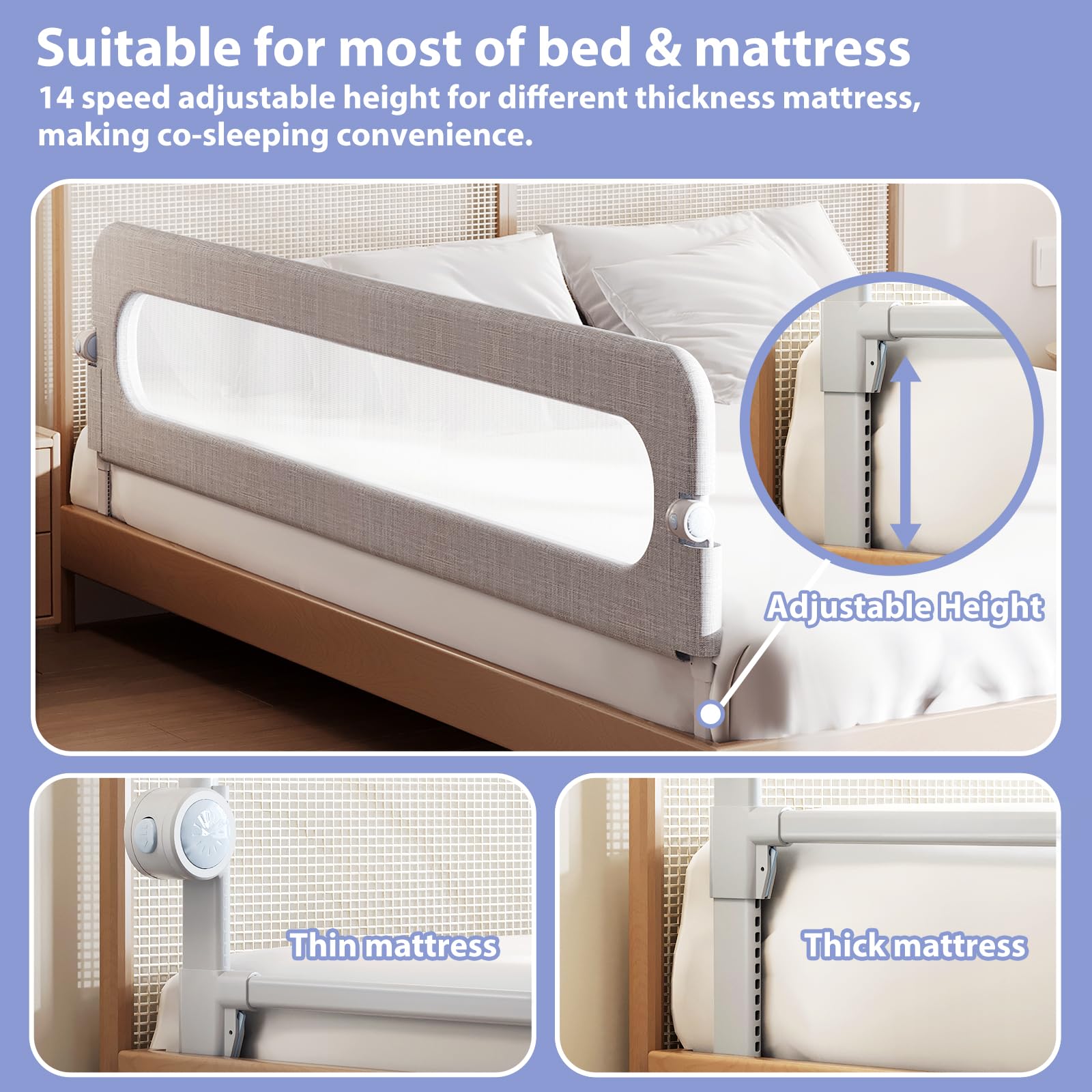 YYAMEA bed rail uses breathable mesh fabric to keep child cool.