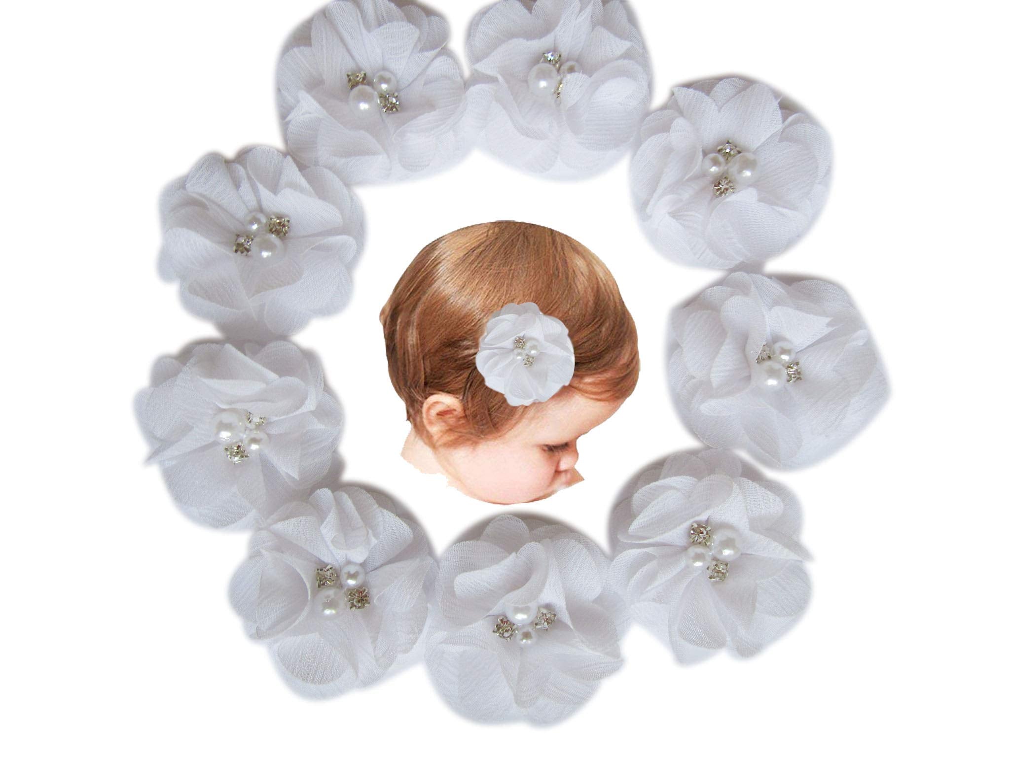 YYCRAFT baby hair clip with chiffon flower close-up showing rhinestones for party sparkle