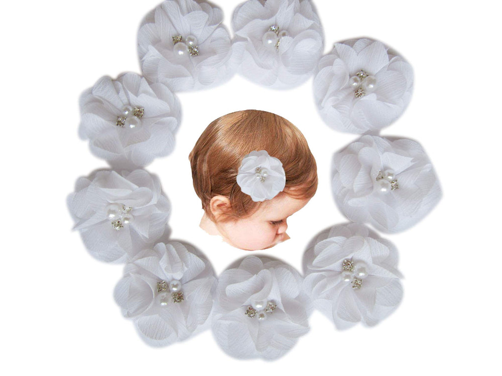 YYCRAFT baby hair clip with chiffon flower close-up showing rhinestones for party sparkle
