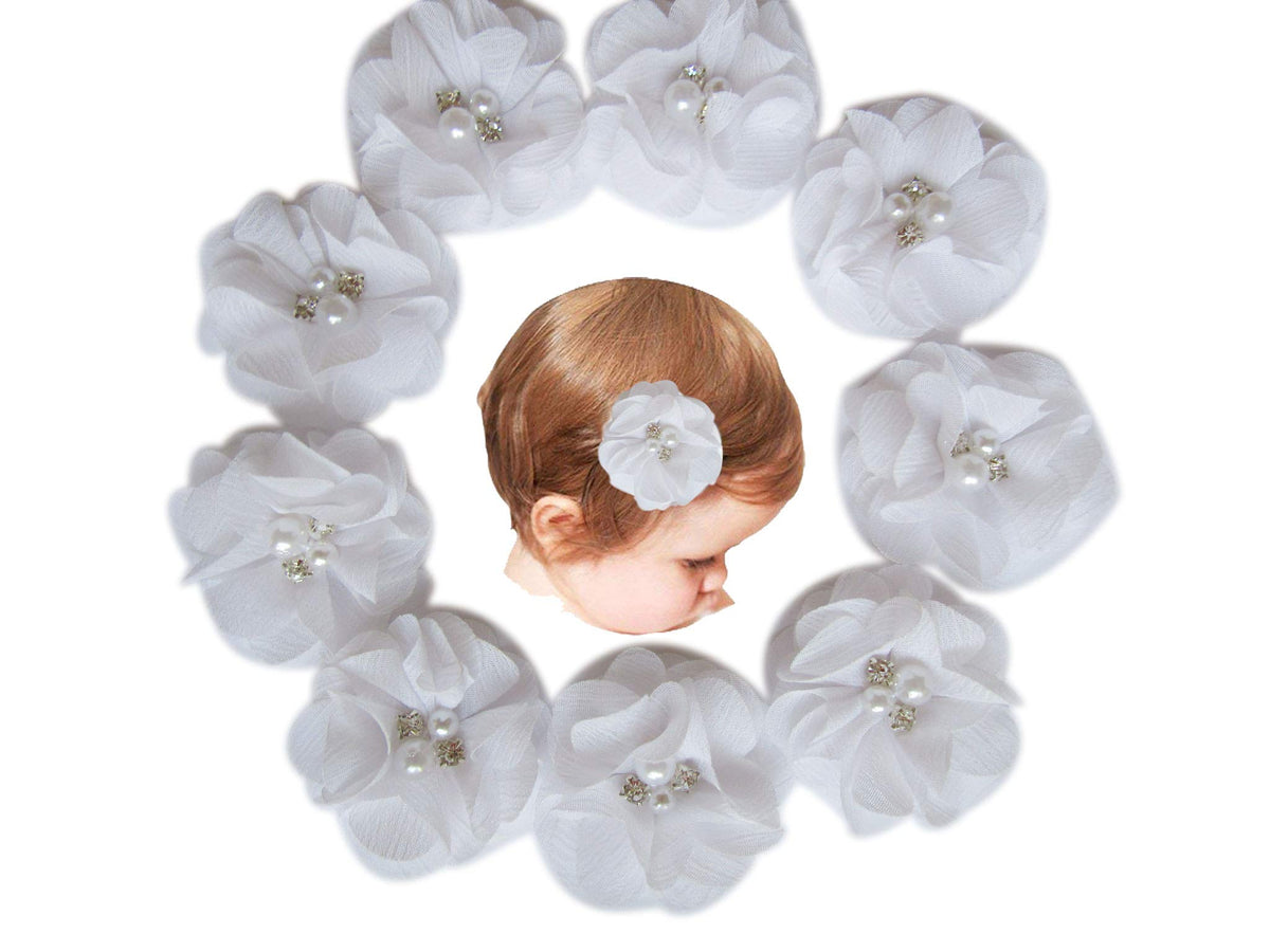 YYCRAFT baby hair clip with chiffon flower close-up showing rhinestones for party sparkle