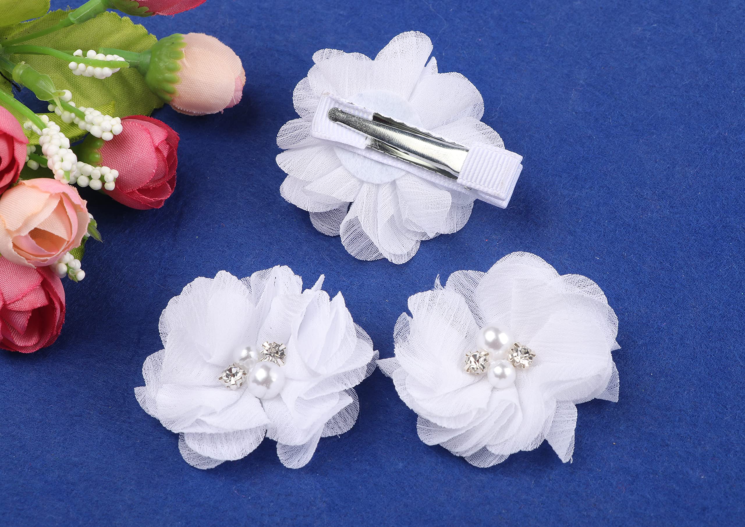 YYCRAFT rhinestone-embellished pearl flower clip in a formal updo