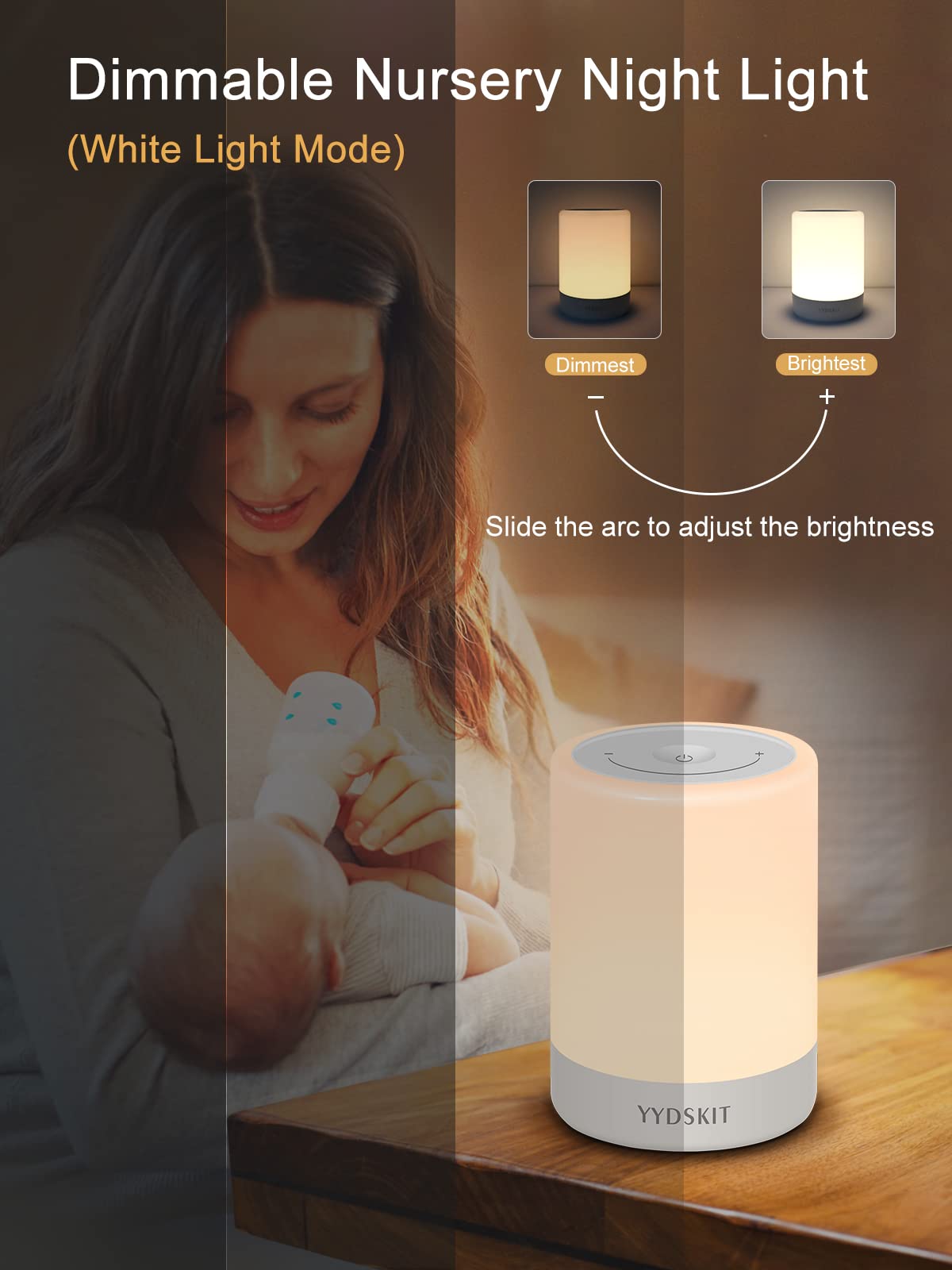YYDSKIT rechargeable night light shown charging; designed for long-lasting nighttime visibility.