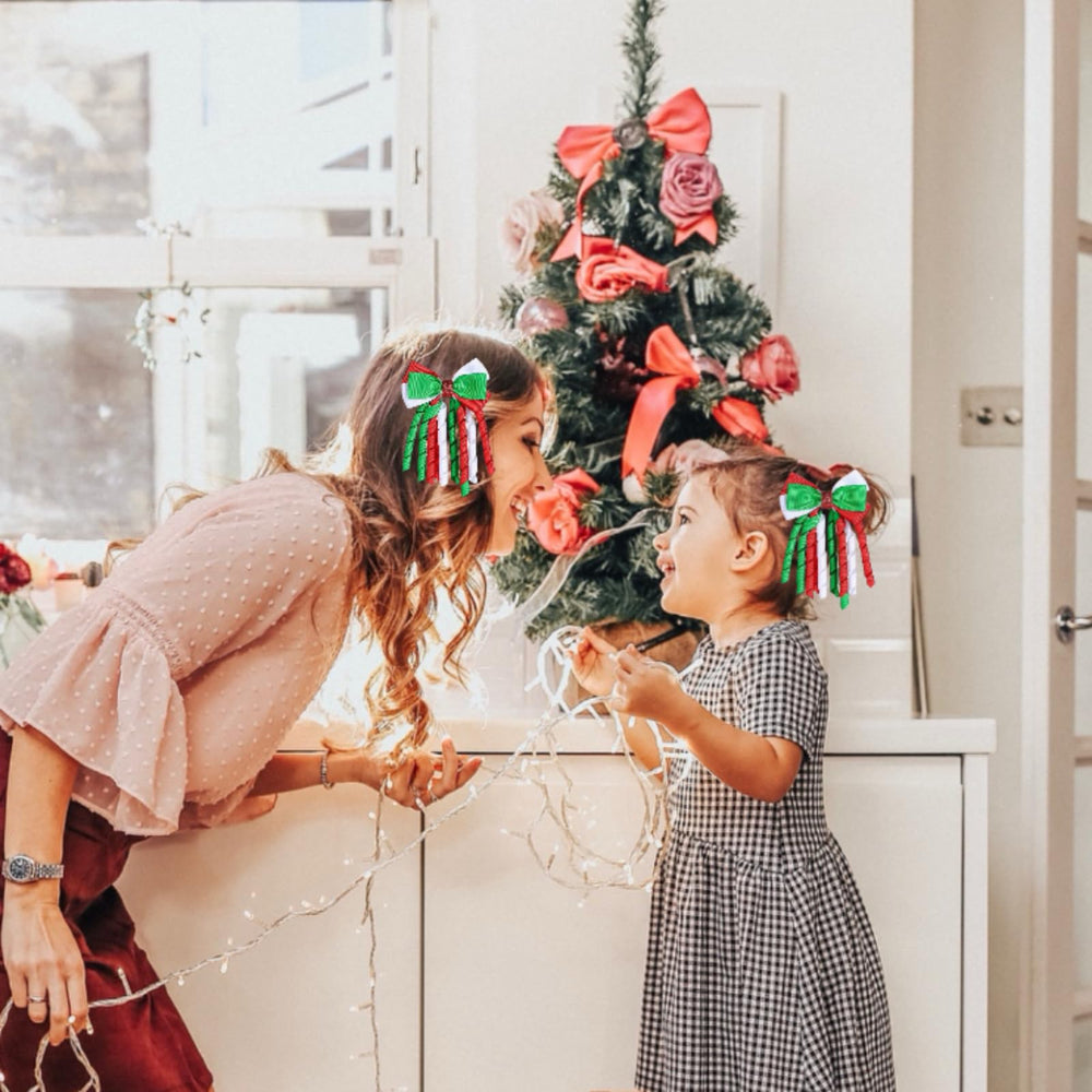 YYKITCHEN Christmas ribbon hair bow model with outfit for holiday party-ready style