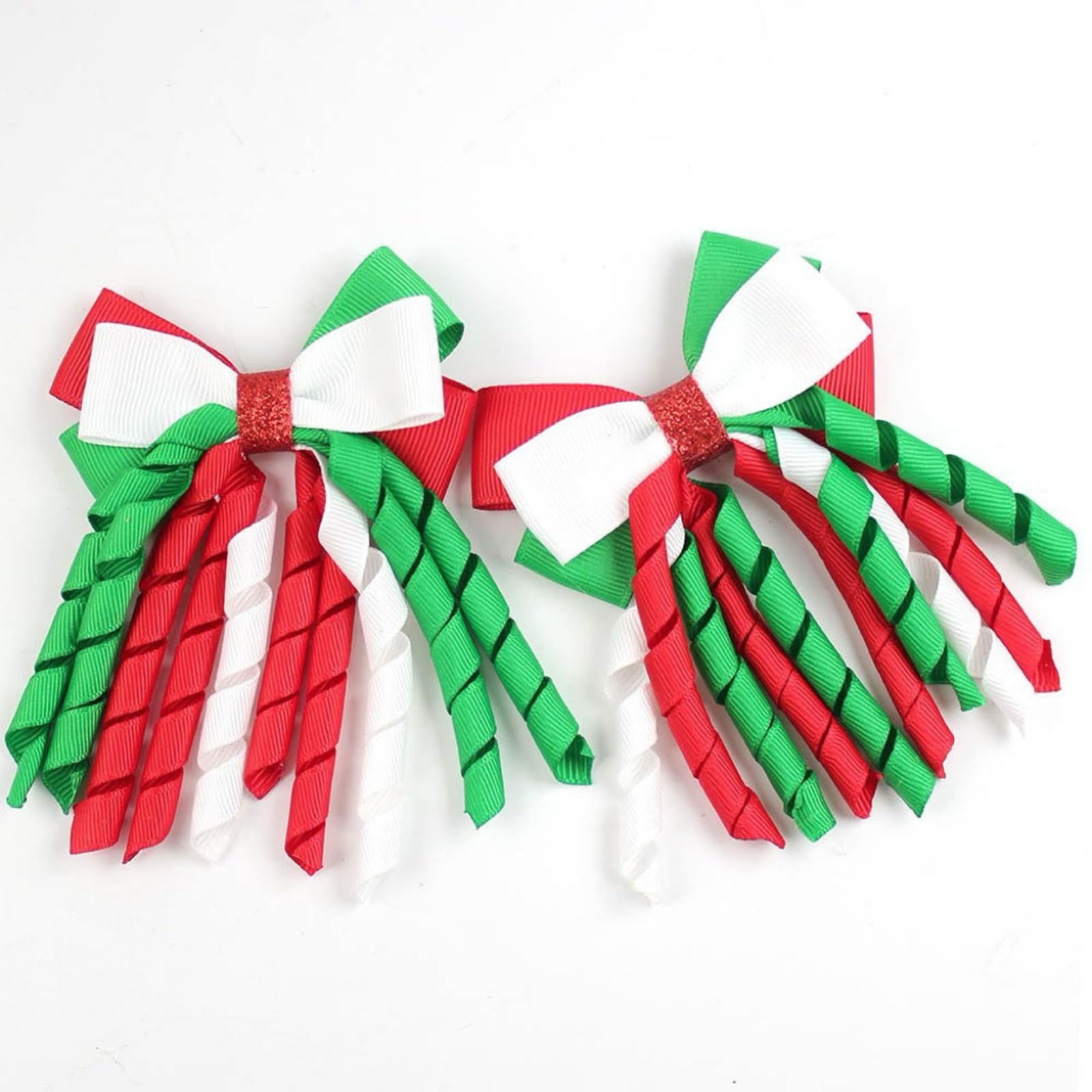 YYKITCHEN Christmas ribbon hair bow closeup with festive colors for holiday outfits