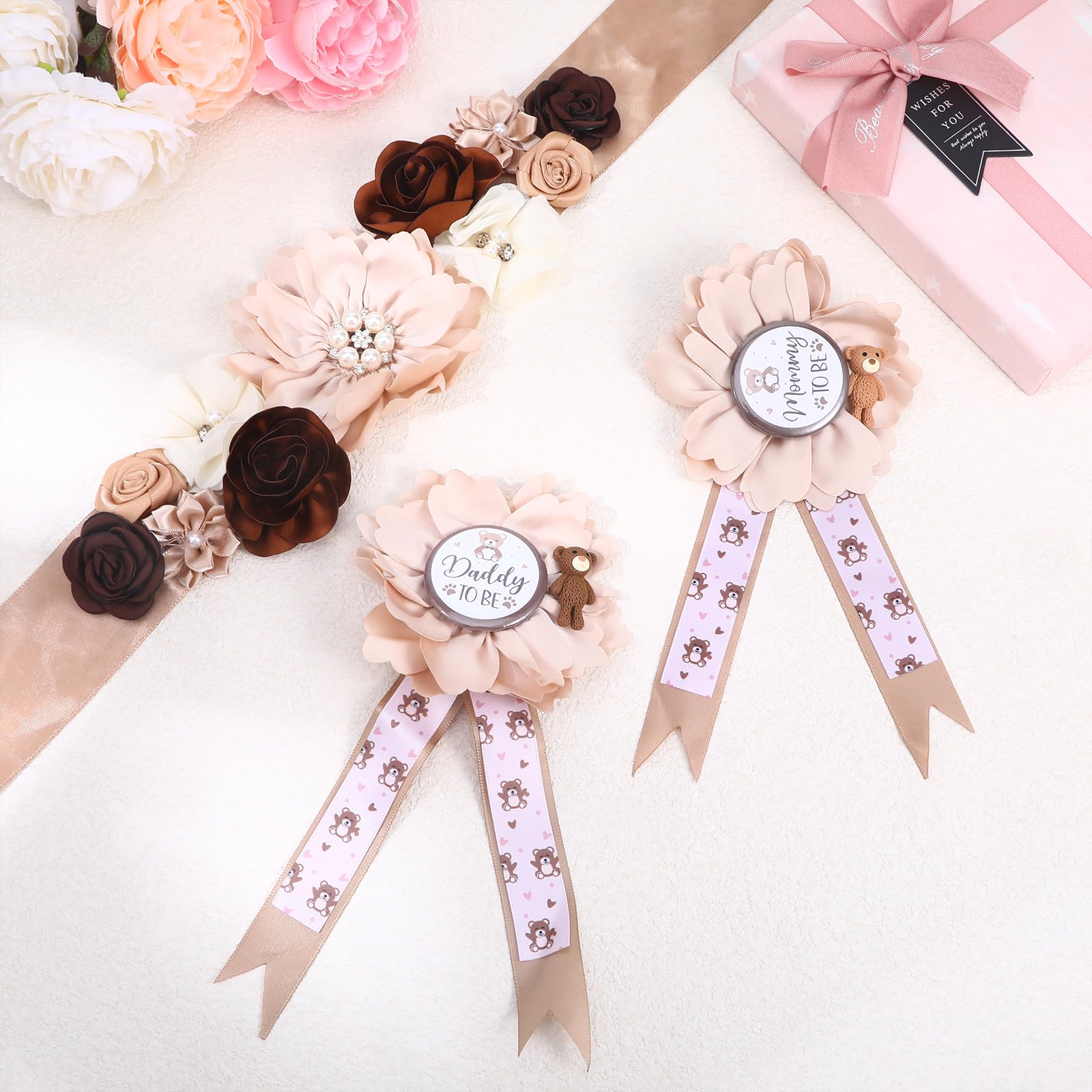 Yylaiire baby shower sash closeup of soft polyester fabric for comfortable wear.