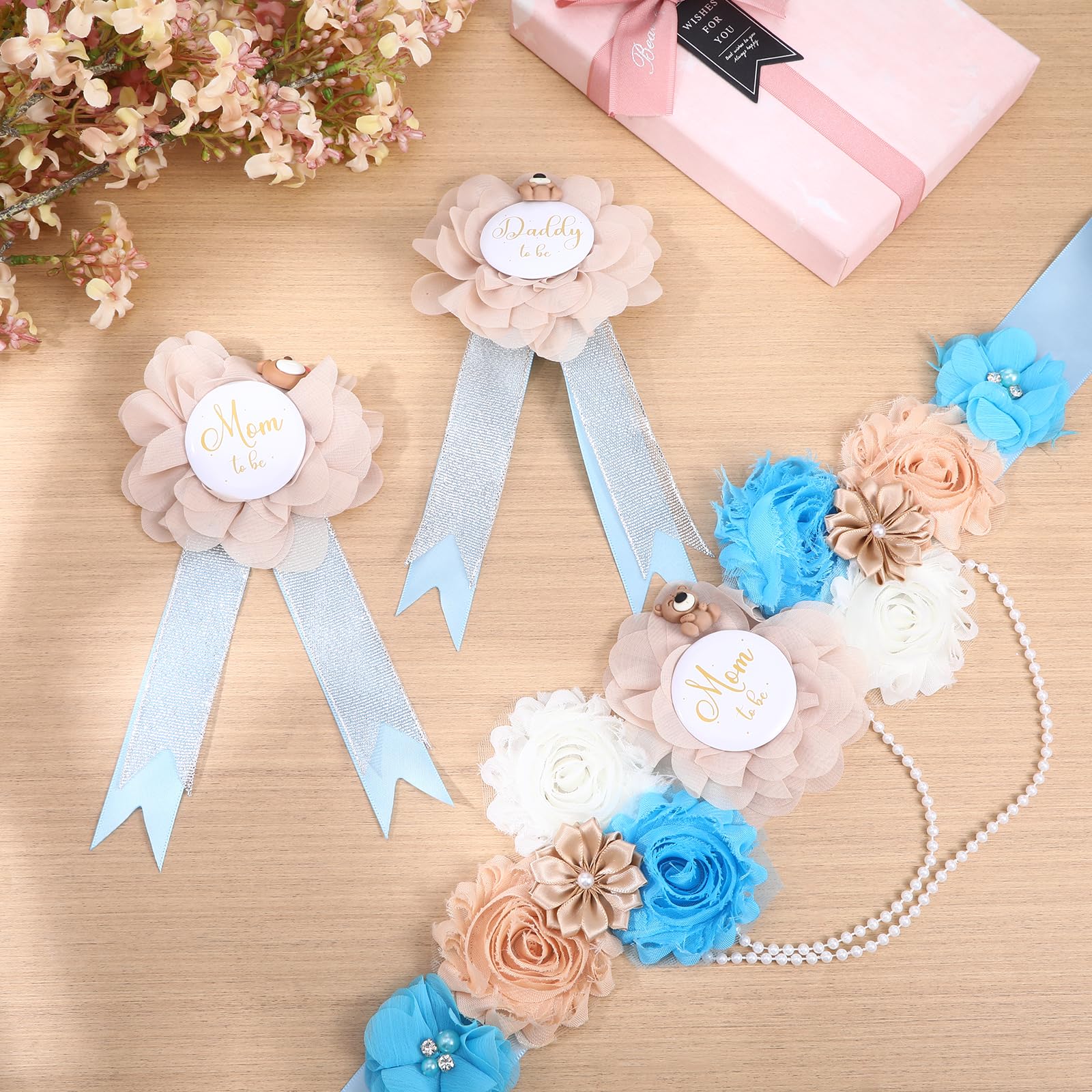 Yylaiire teddy-bear corsage blue adds sparkle to baby showers