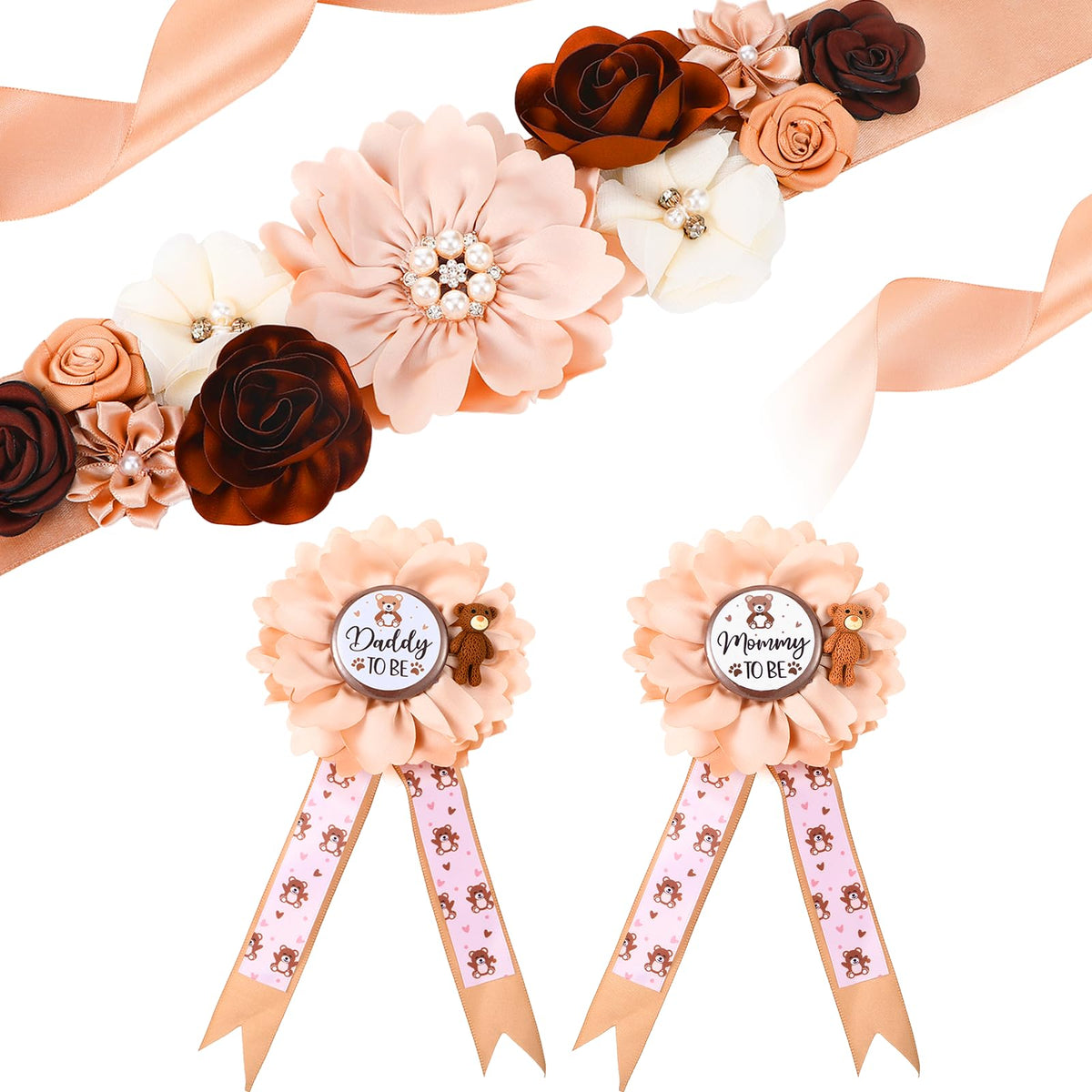 Yylaiire teddy bear mommy to be sash belt for elegant maternity photo styling.
