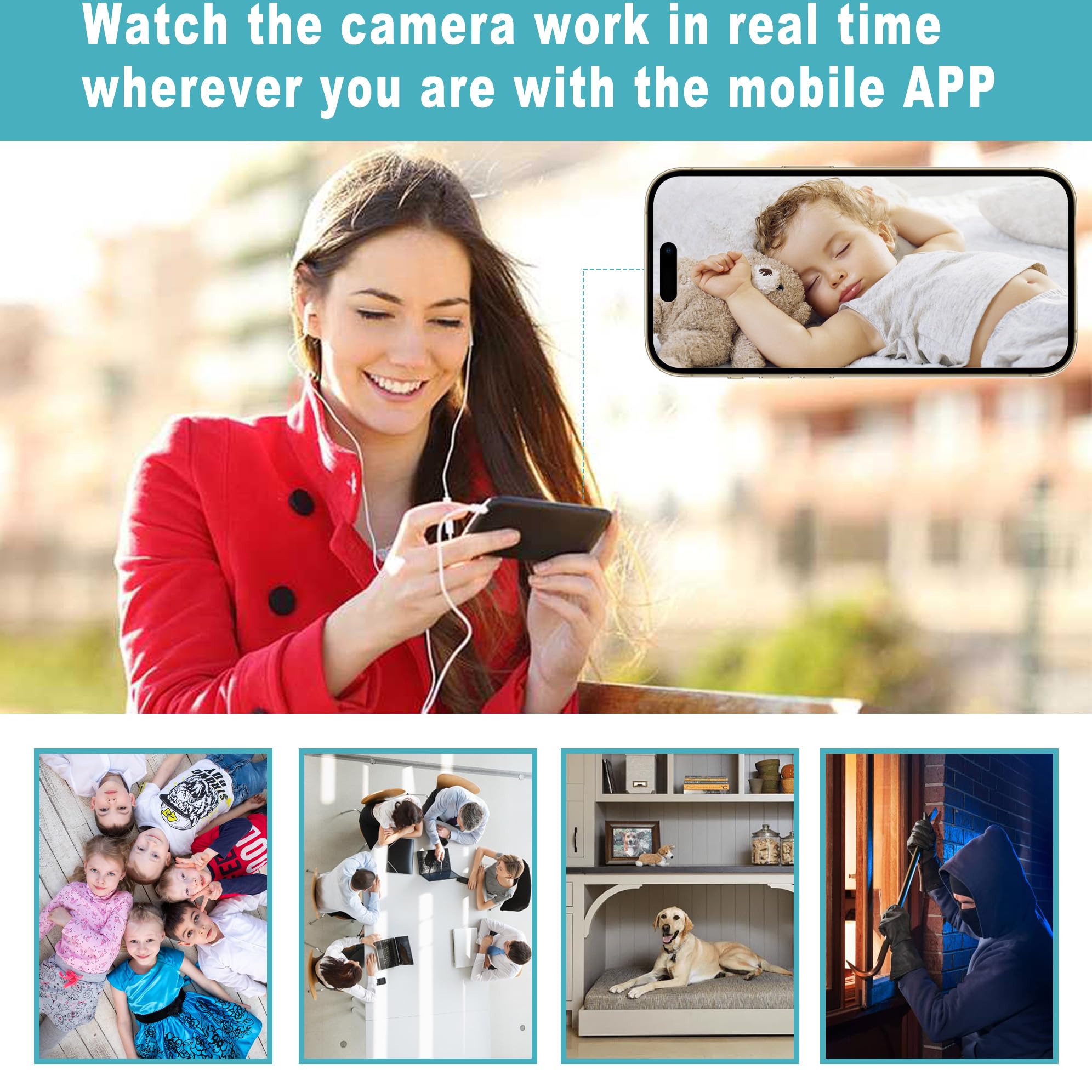 YZBBING security camera smoke detector motion alert captures activity automatically.