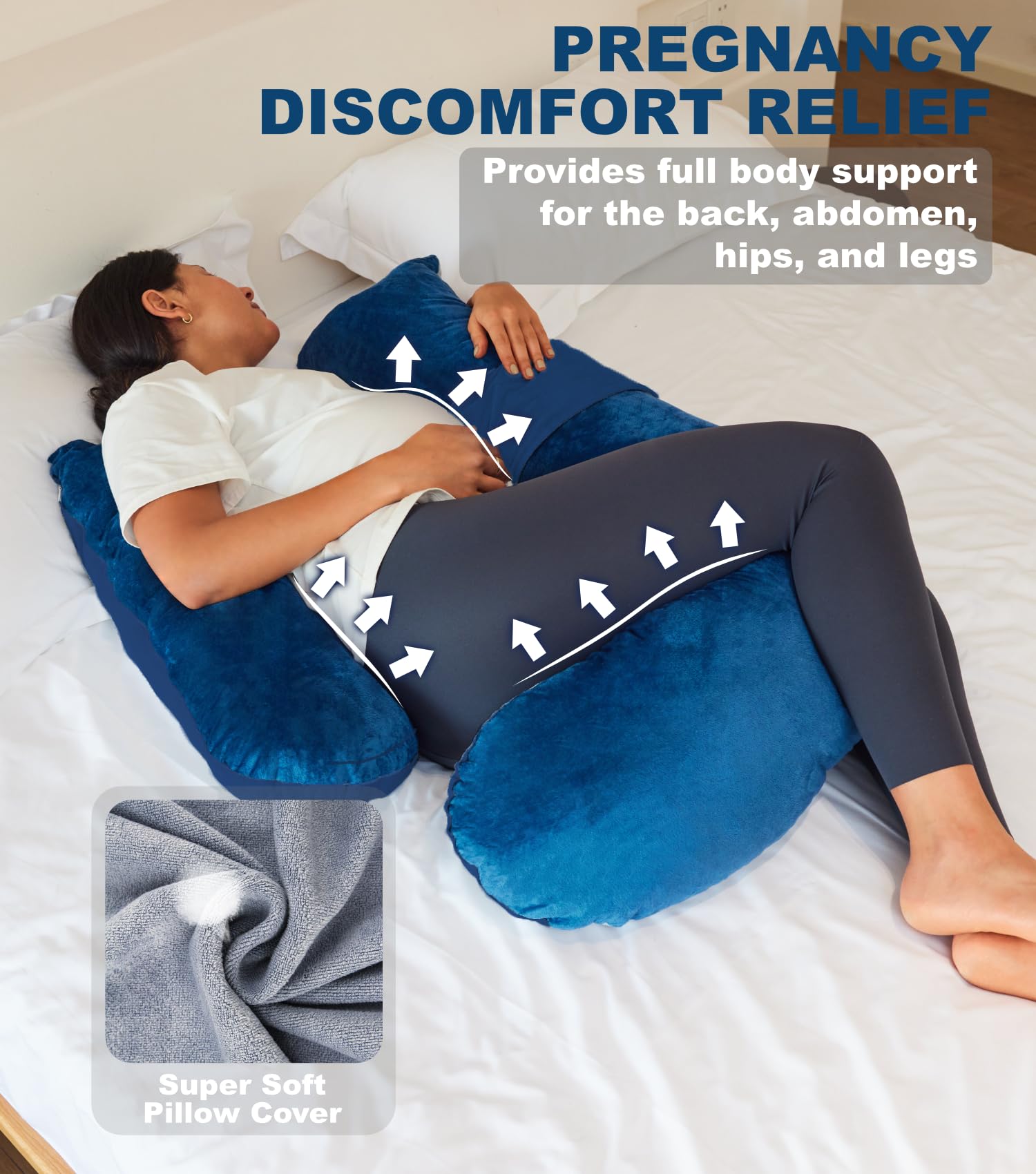 YZCCtixi pregnancy pillow blue fabric closeup emphasizes soft velvet fabric and skin-friendly feel