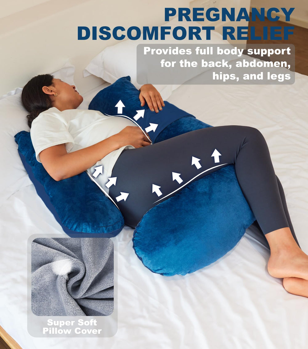 YZCCtixi pregnancy pillow blue fabric closeup emphasizes soft velvet fabric and skin-friendly feel