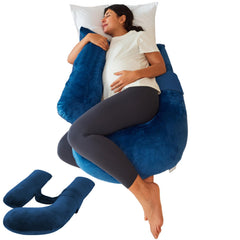 YZCCtixi pregnancy pillow blue front view shows ergonomic full-body support for sleep