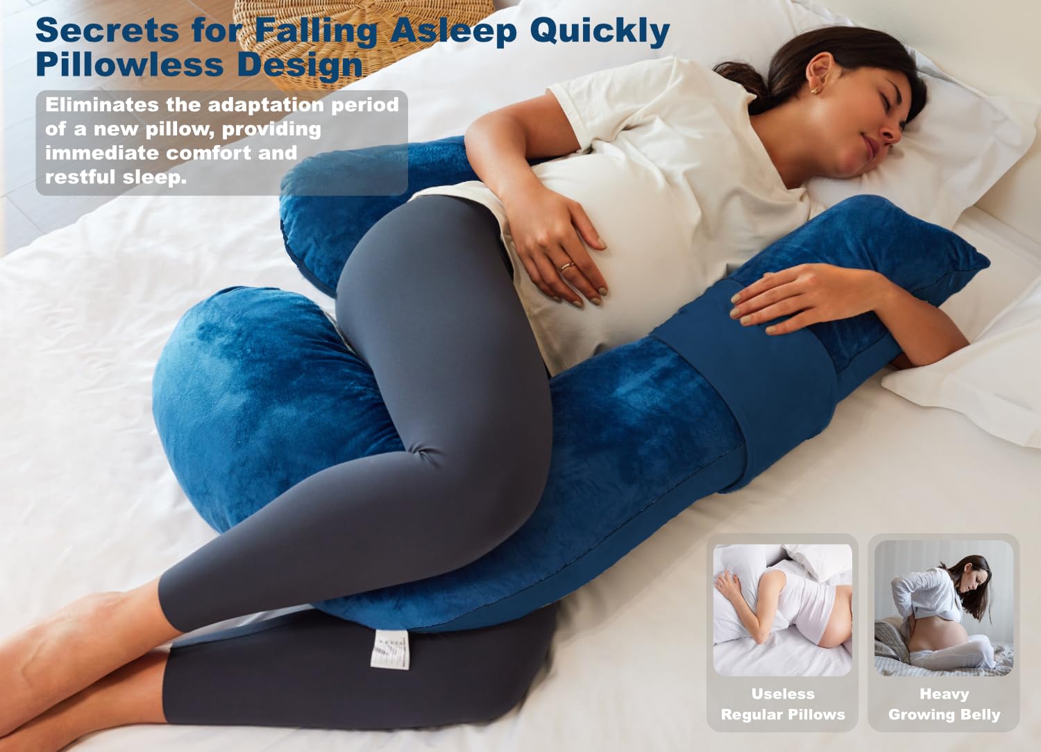 YZCCtixi pregnancy pillow blue side view highlights side sleeping comfort and hip alignment