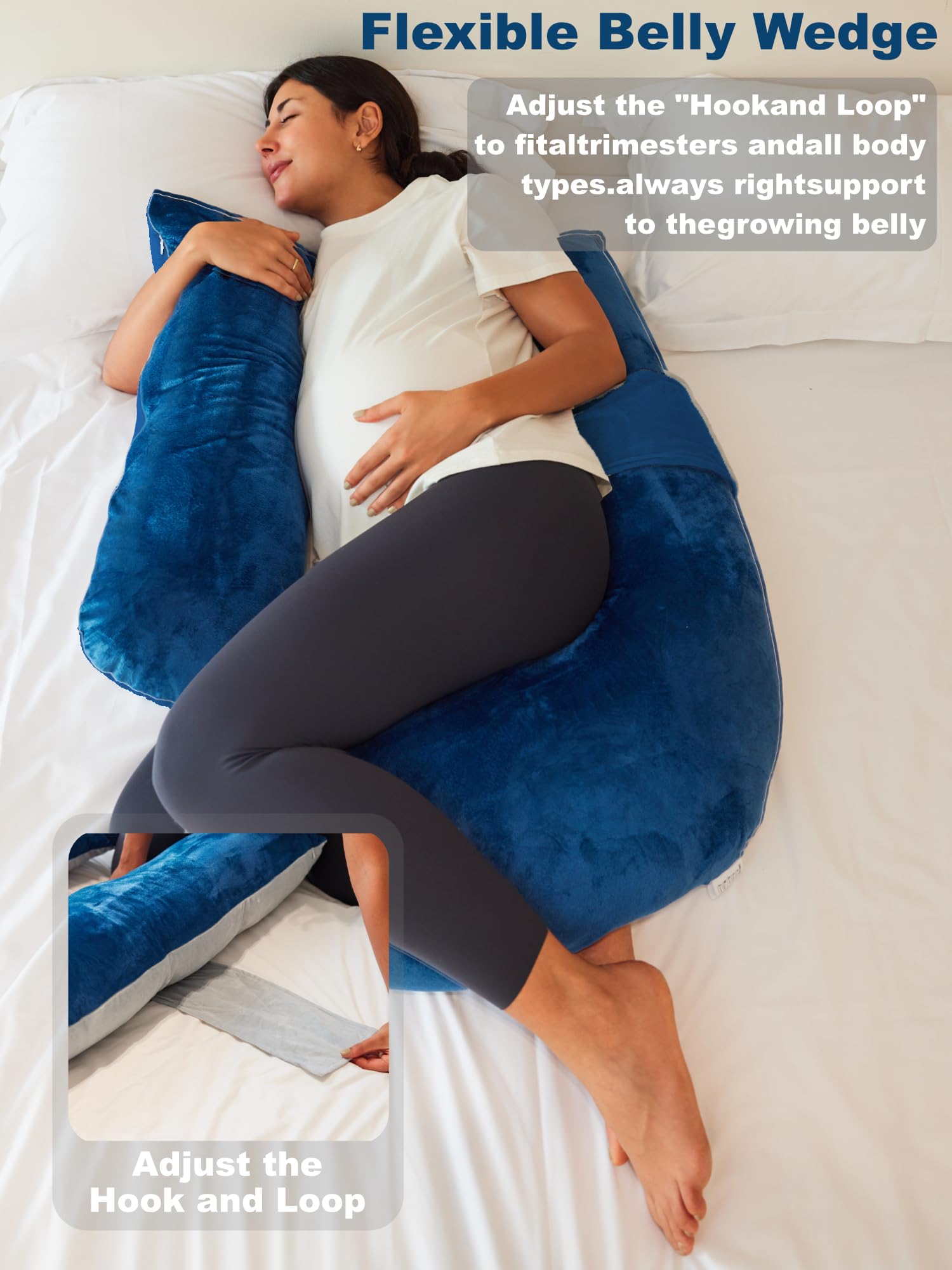 YZCCtixi pregnancy pillow blue wrap-around-arms demonstrates enveloping support for belly and back