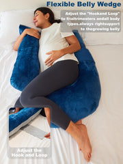 YZCCtixi pregnancy pillow blue wrap-around-arms demonstrates enveloping support for belly and back