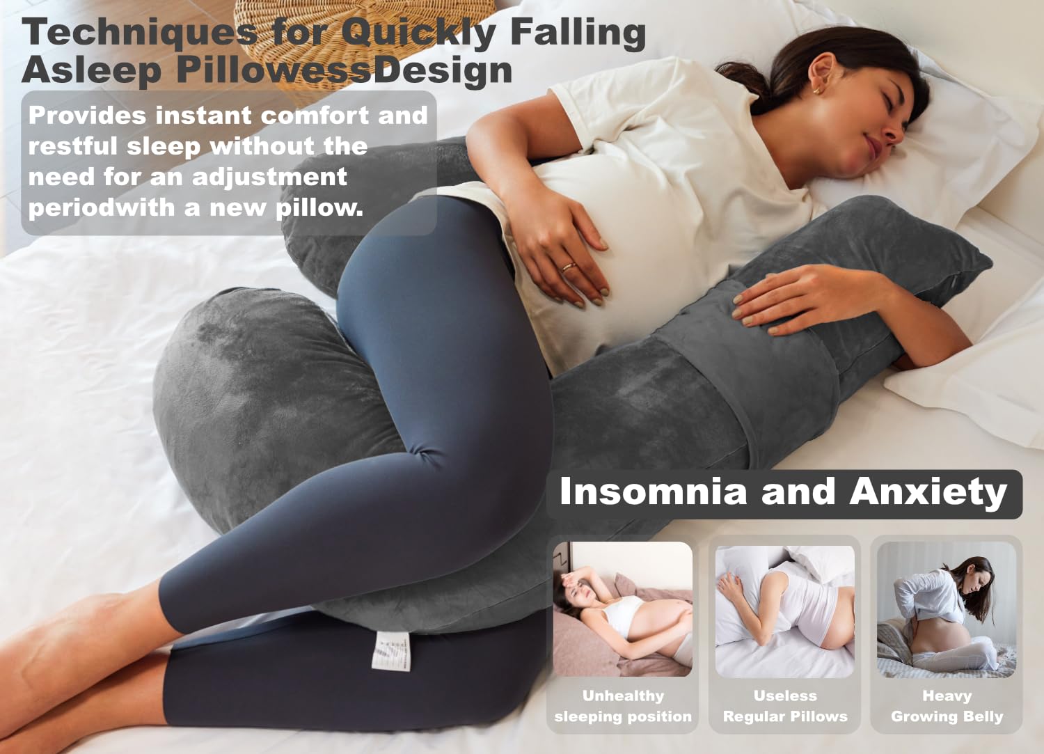 yzcctixi pregnancy pillow wrap-around arms offer customizable side-sleep support.