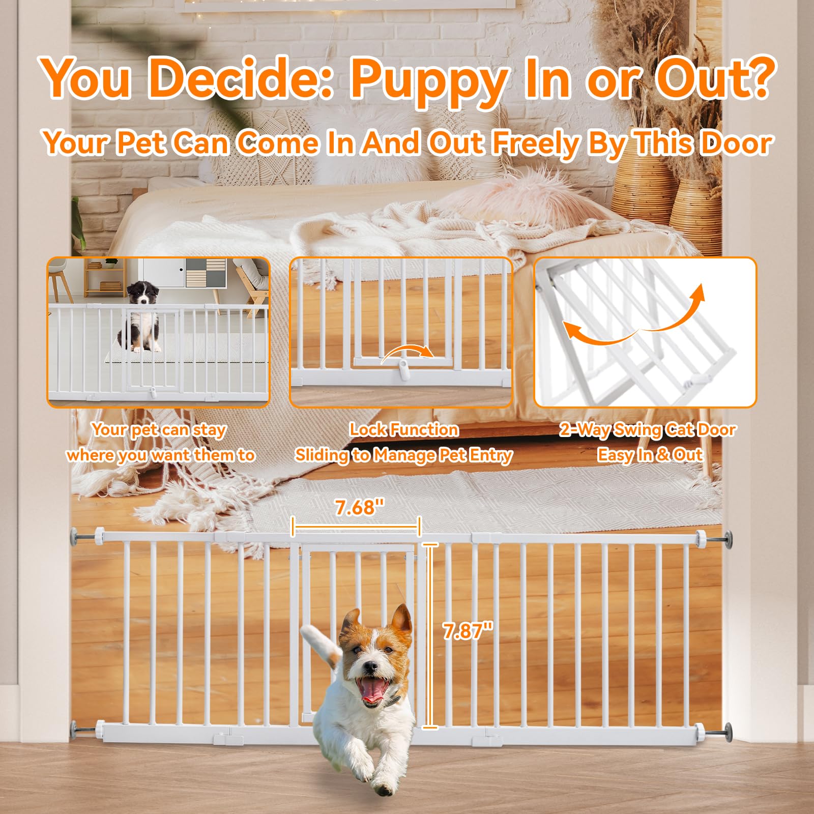YZHDUXIU expandable gate fits 18 to 48 inches, adapting to room entrances.