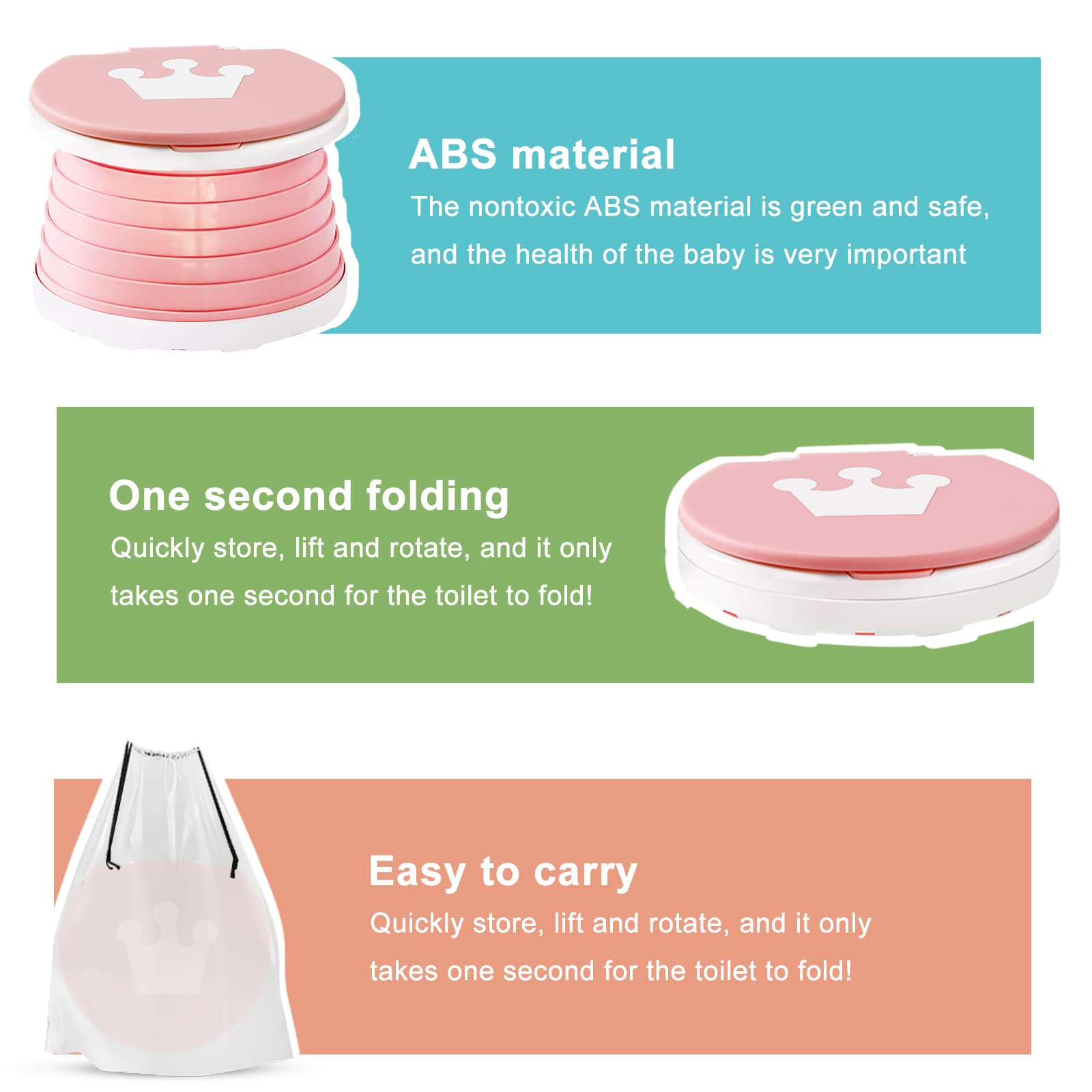 YZNlife travel potty folds to a compact size for car trips.