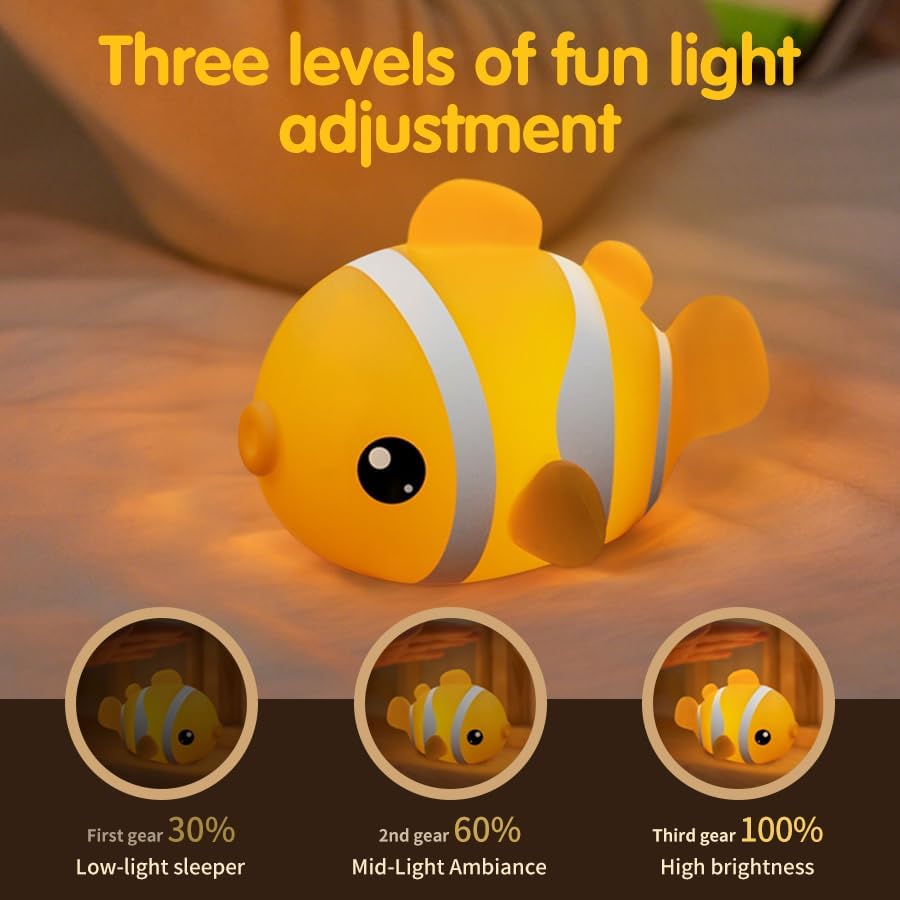 YzzYzz clownfish night light rechargeable portable design for travel