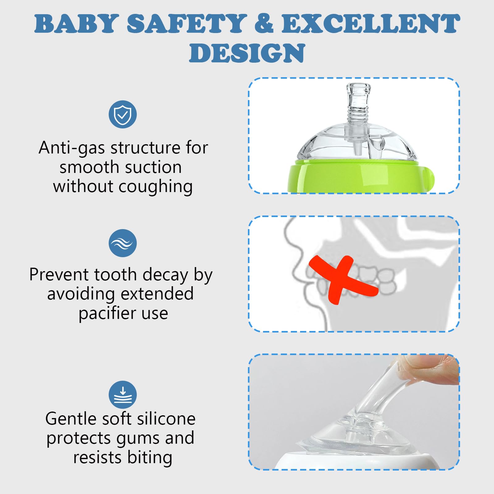 Zafflerva soft silicone transition spouts offer gentle gum-friendly sipping.