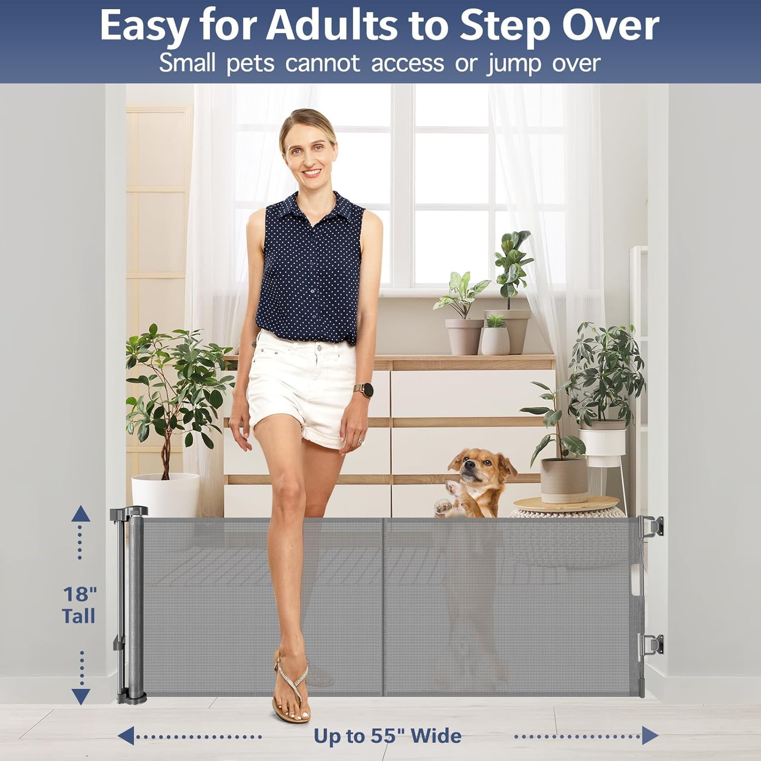 Zaguoroo 18-inch tall gate enables easy step-over passage for adults.