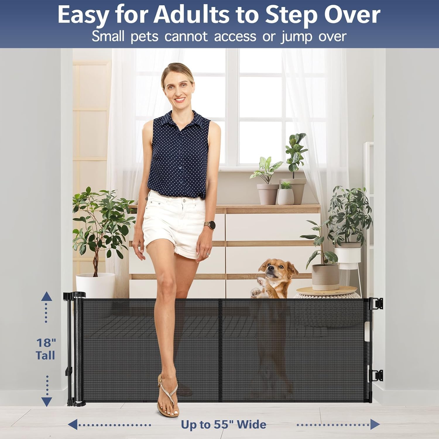 Zaguoroo 55in wide retractable gate stairs; adjustable width fits varied doorways.