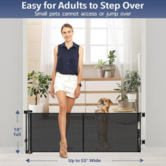 Zaguoroo 55in wide retractable gate stairs; adjustable width fits varied doorways.