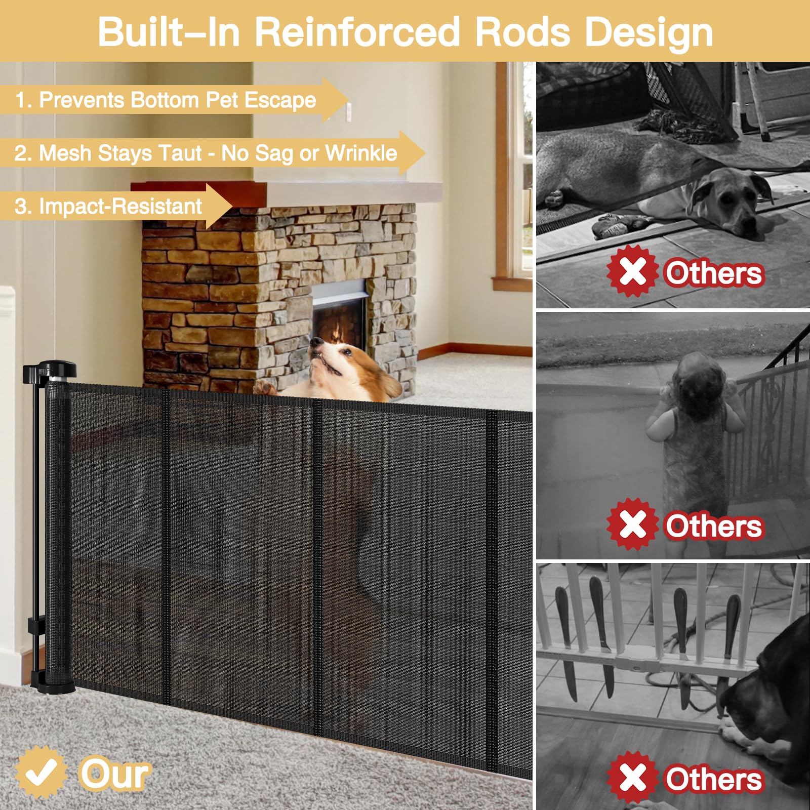 Zaguoroo reinforced-rod gate prevents sagging and keeps the mesh durable.