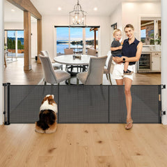 Zaguoroo reinforced 28-inch tall gate extended to 80 inches blocks pets safely at wide openings.