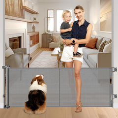 Zaguoroo reinforced 28-inch tall gate, closed, blocks small pets and toddlers.