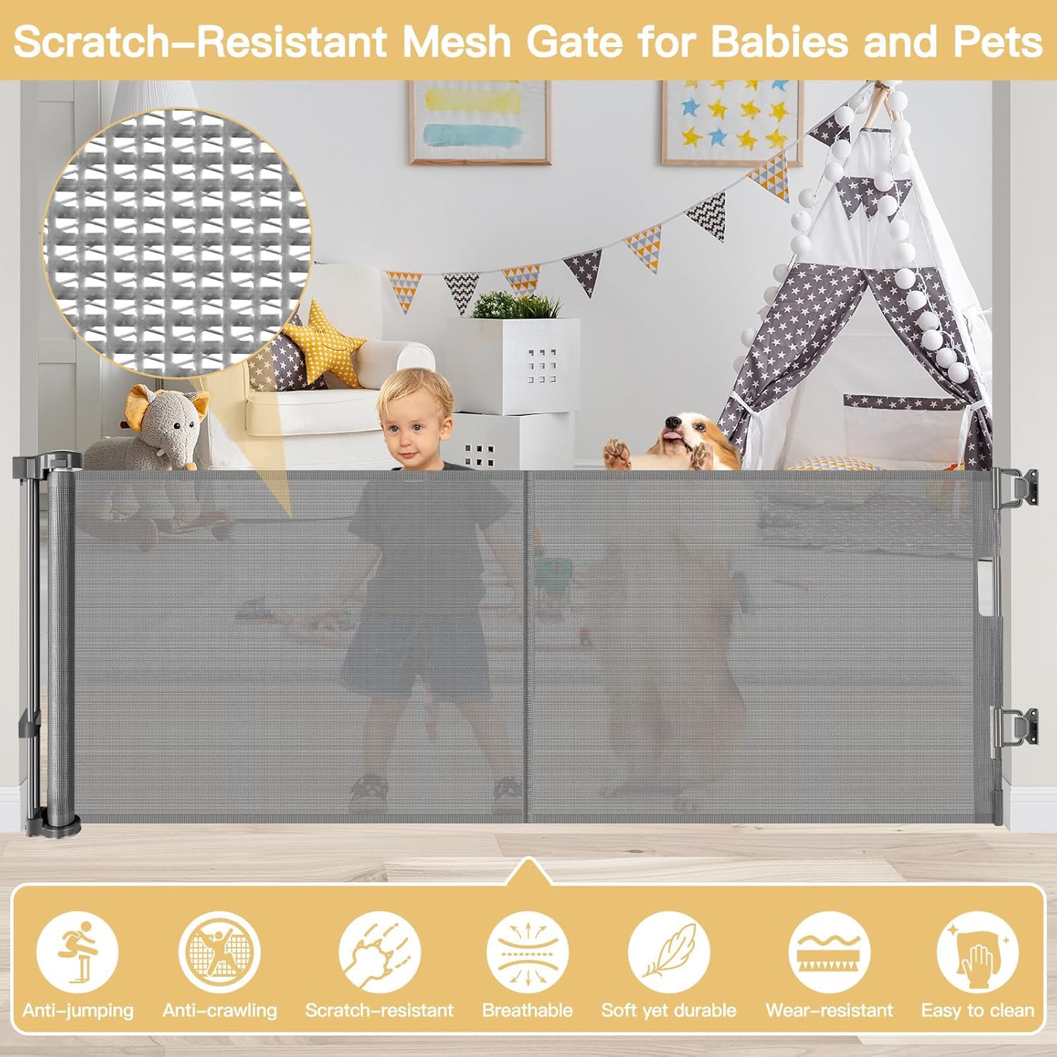 Zaguoroo reinforced gate suitable for indoor and outdoor use as a room divider.