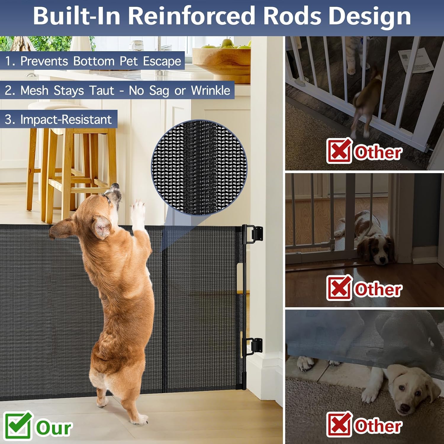 Zaguoroo under-escape prevention design; reinforced rods deter crawling underneath.