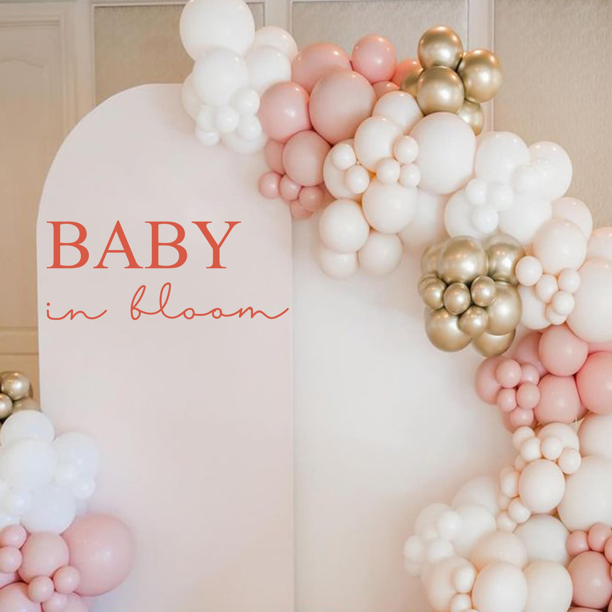 ZAIBIANHAO Baby in Bloom wall decal closeup orange lettering enhances baby shower ambiance.