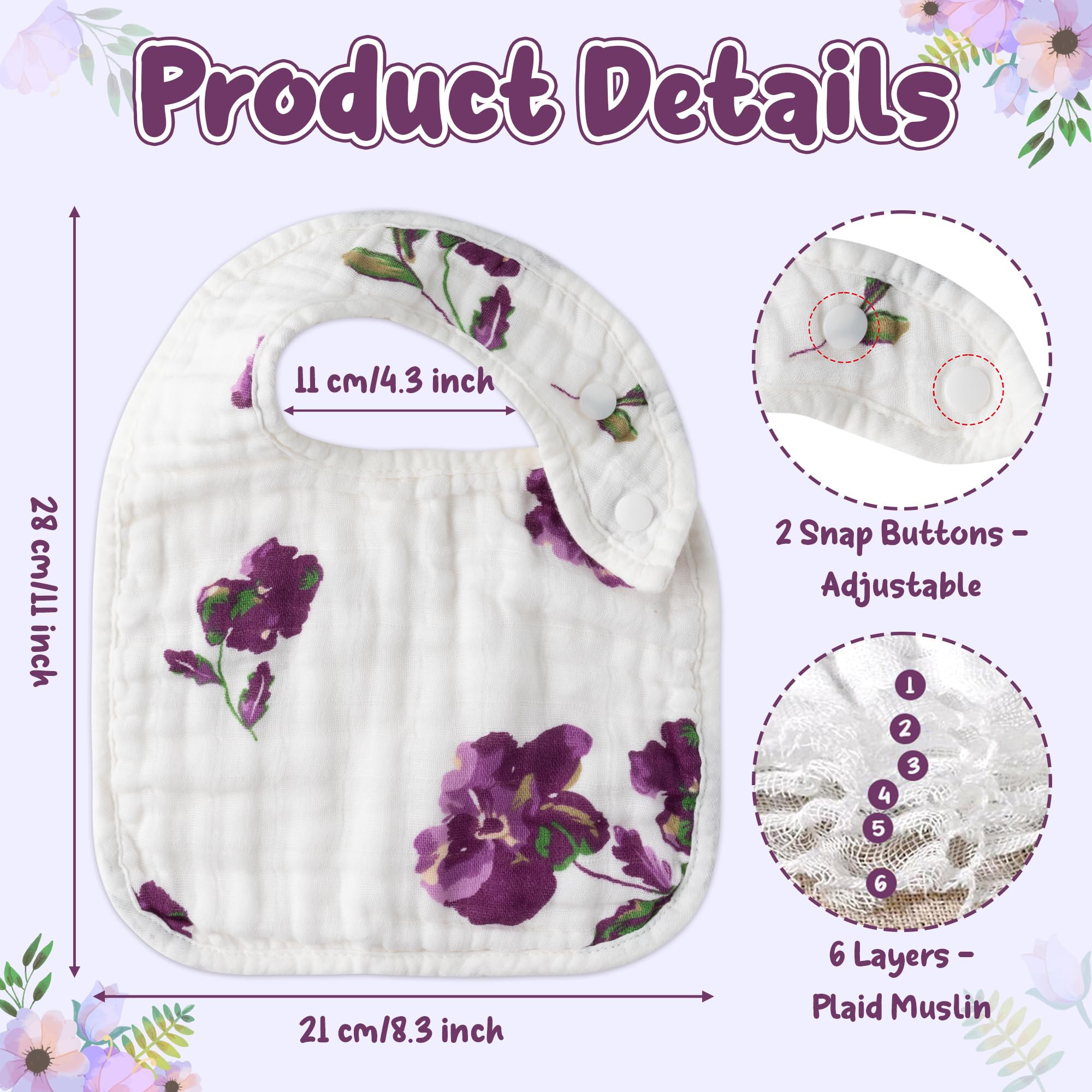 Zainpe floral-pattern bibs shown for easy drool protection.