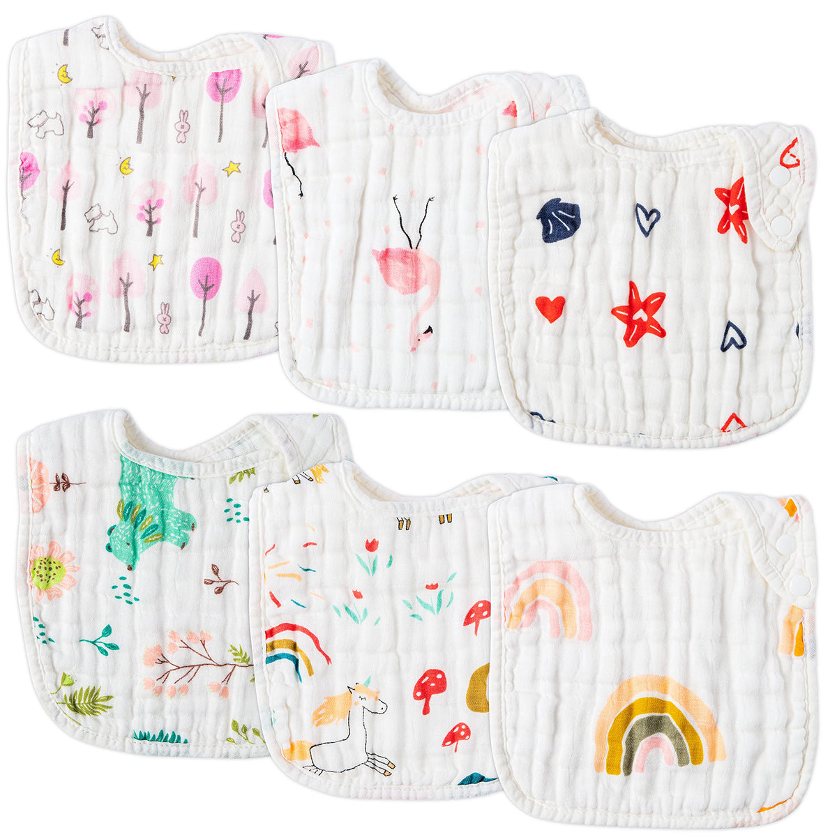 Zainpe six bibs flamingo pattern for feeding and drool management