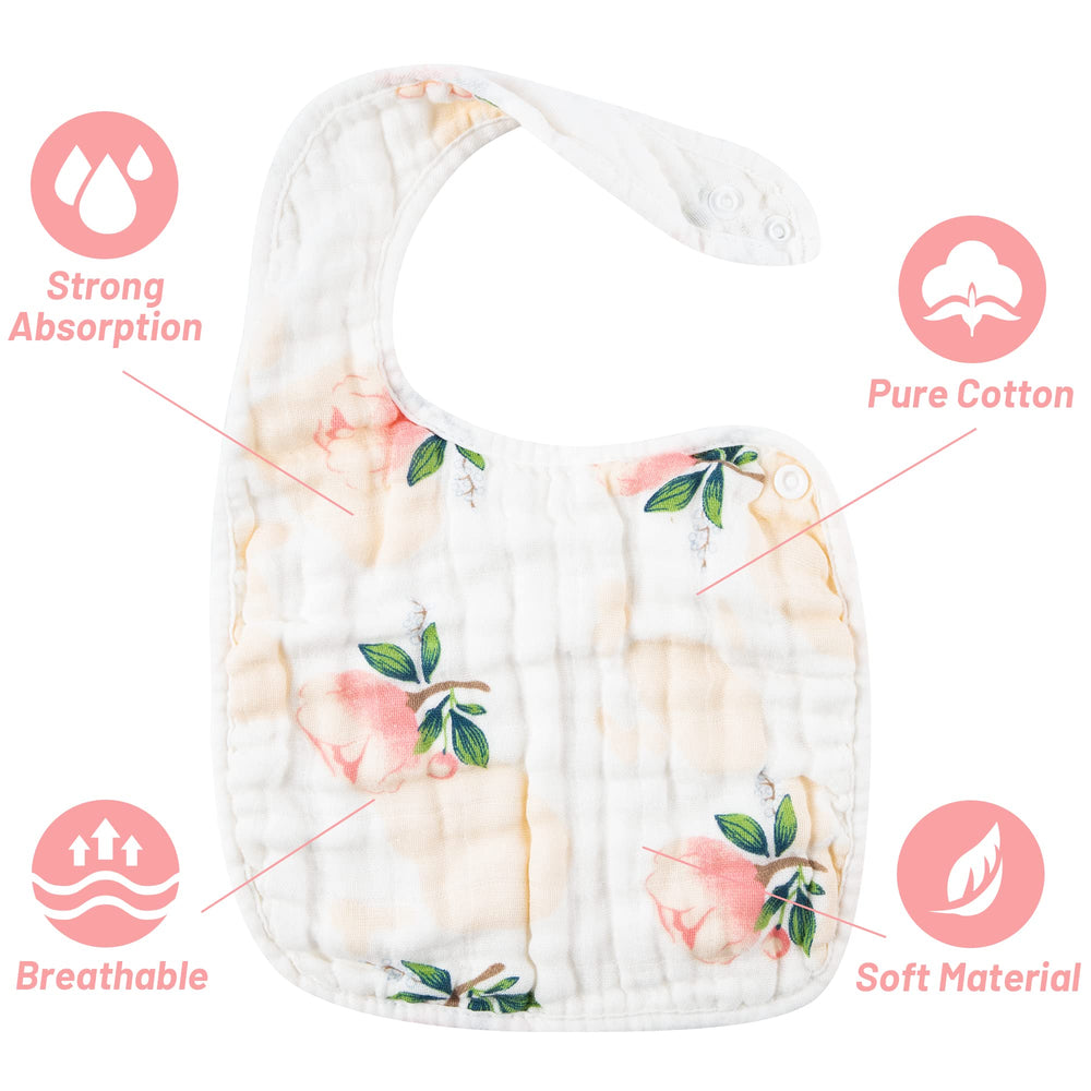 Zainpe 6Pcs Snap Muslin Bibs flowers pattern soft cotton comfort