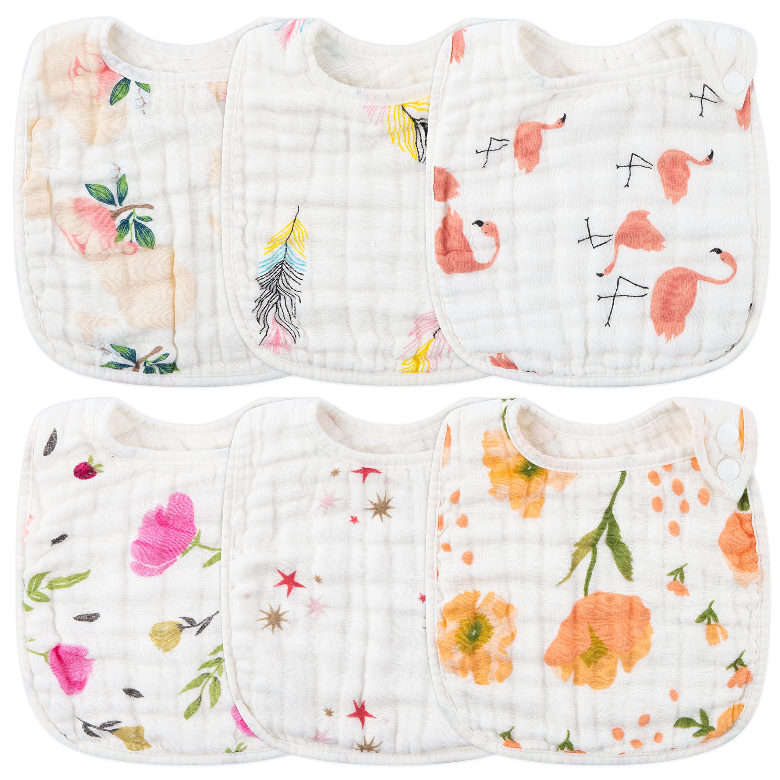 Zainpe 6Pcs Snap Muslin Bibs stars pattern protect baby clothes during meals