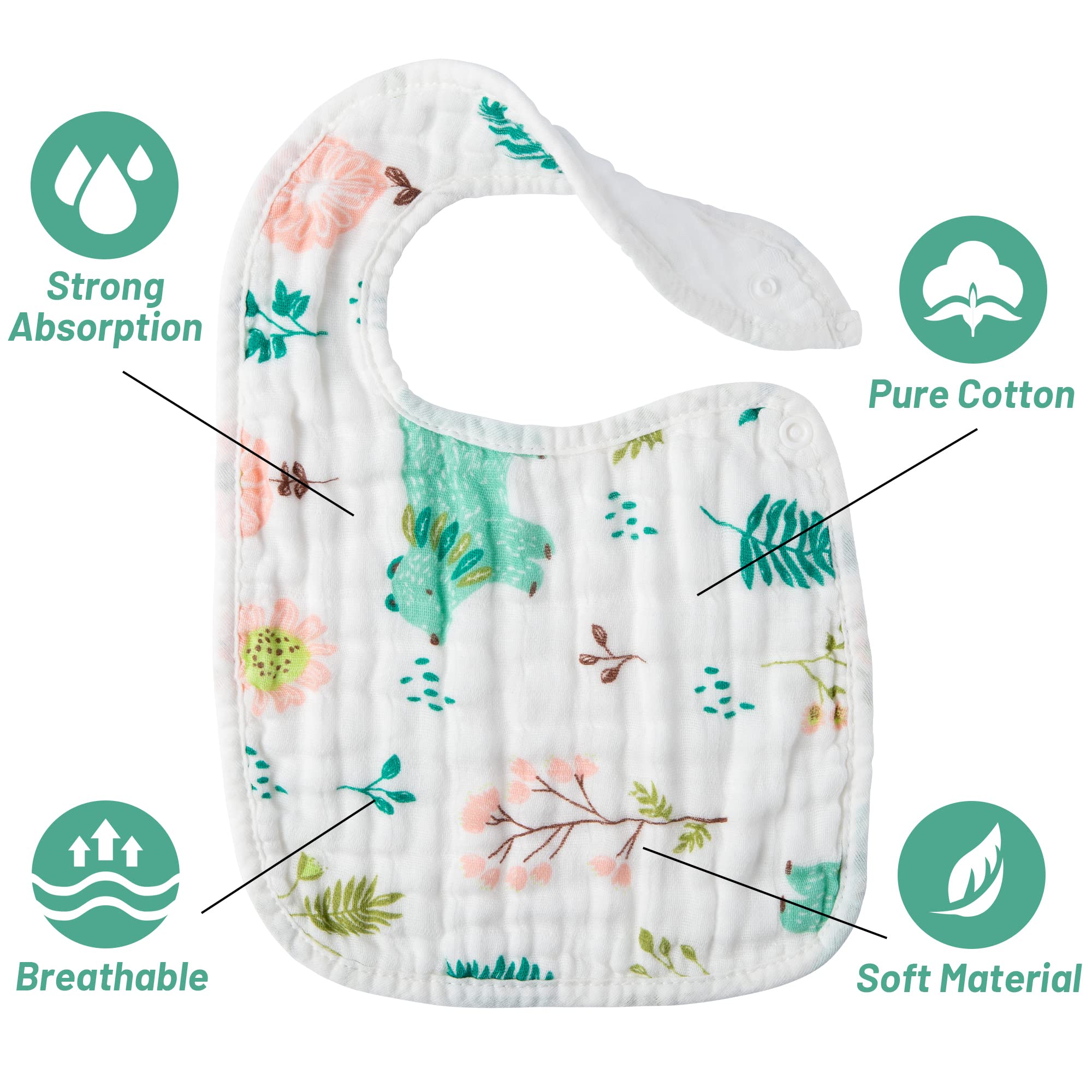 Zainpe six bibs unicorn pattern soft muslin for teething drool