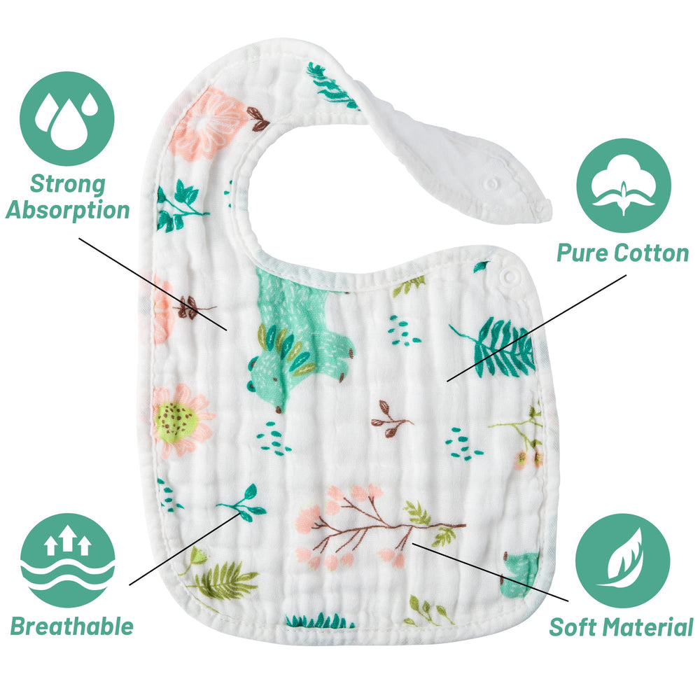 Zainpe six bibs unicorn pattern soft muslin for teething drool