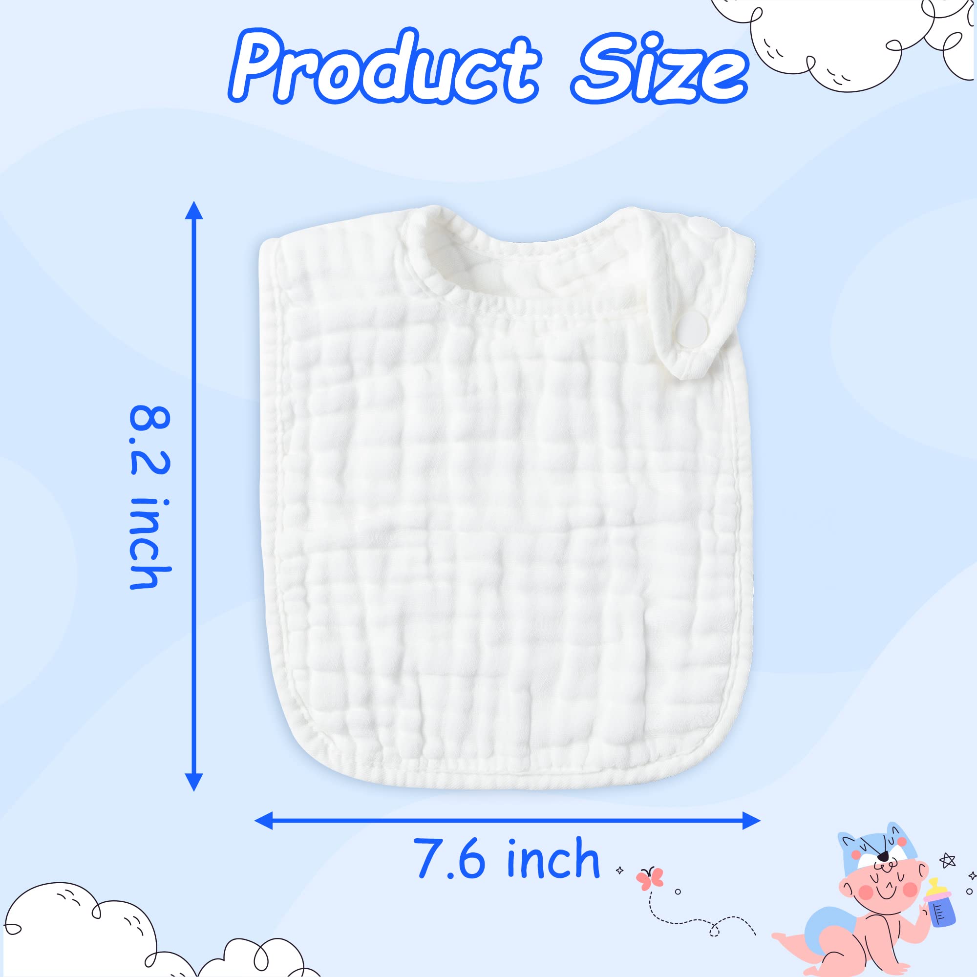 Zainpe adjustable bibs with side-snap allow easy removal without waking baby.