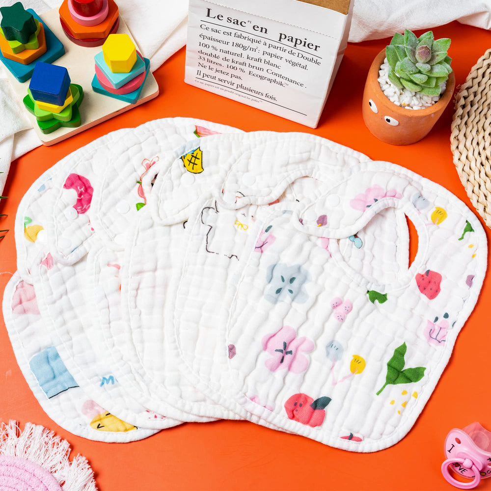 Zainpe peach pattern bib traps spills with six-layer absorbent cotton
